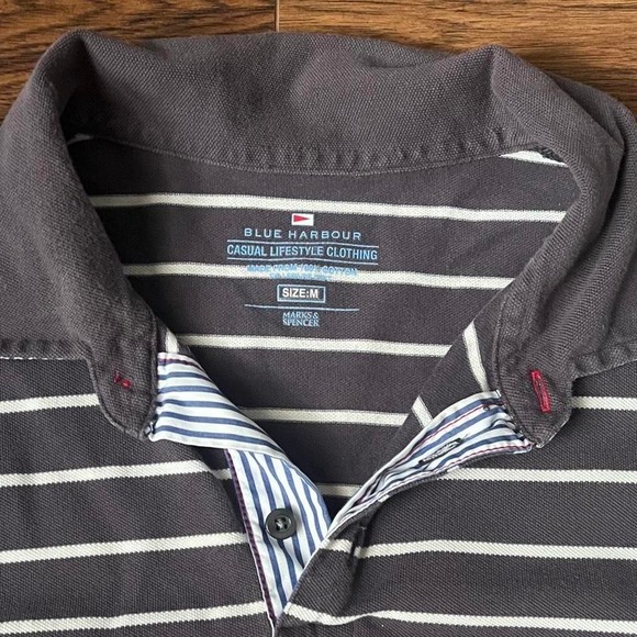 Vintage 90s Grey White Striped Polo Rugby Shirt Mens Medium Preppy Academia - Picture 2 of 4